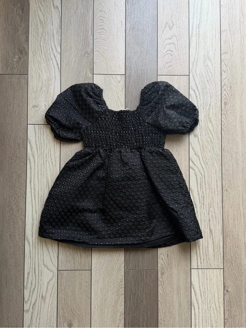 Copper Key Black Puff-Sleeve Dot-Texture Girls' Dress NWT 3T